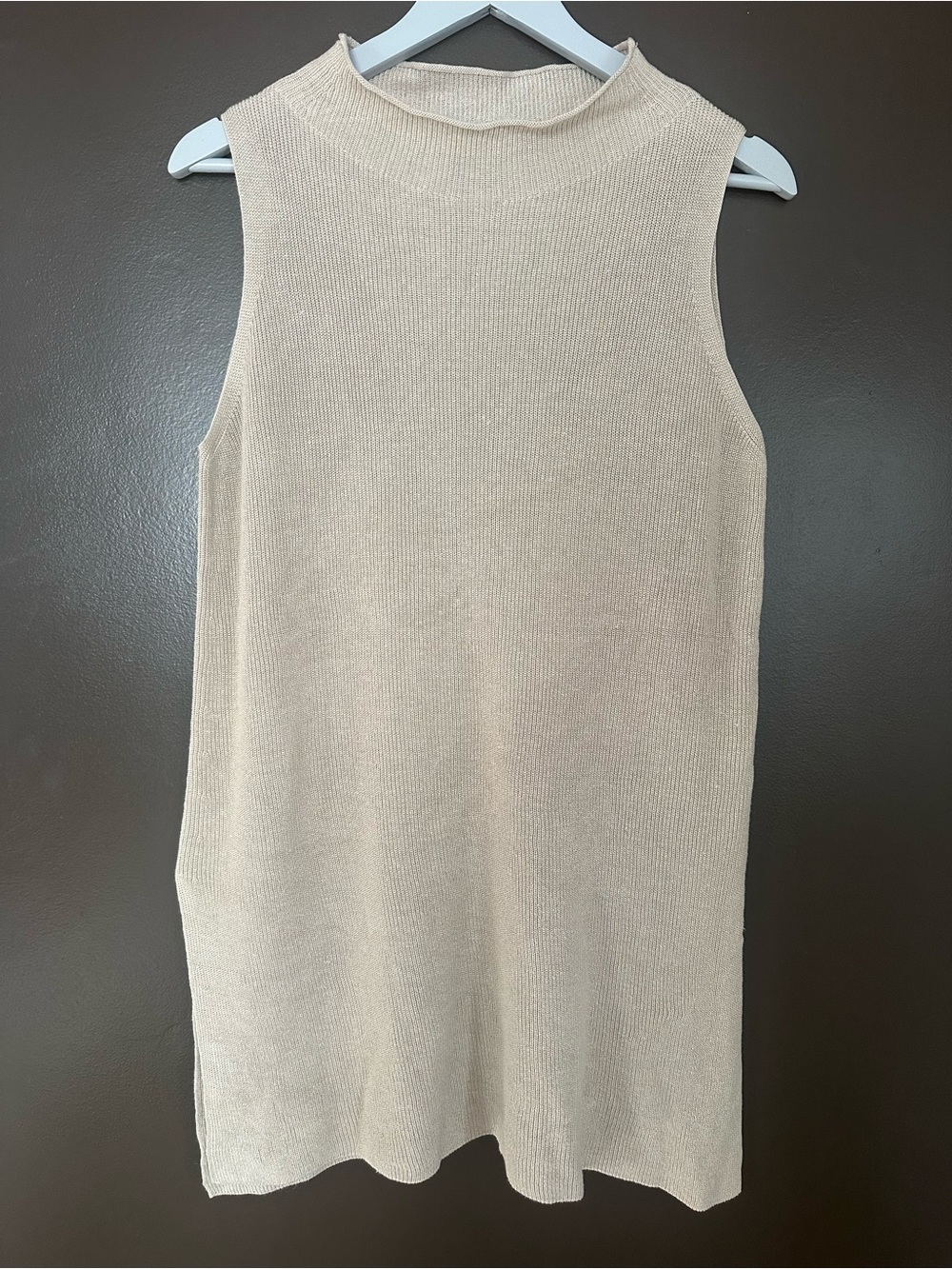 EILEEN FISHER Sleeveless Funnel Neck Organic Linen & Cotton Sweater Size XSmall